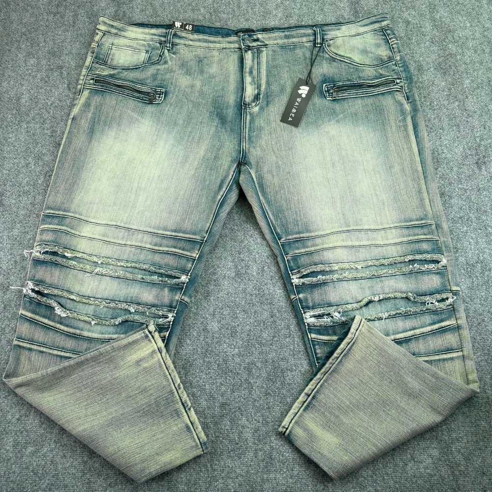 Waimea Jeans Mens 48x32 (Fits 57x32) Antique Blue Moto‎ Skinny Stretch NWT